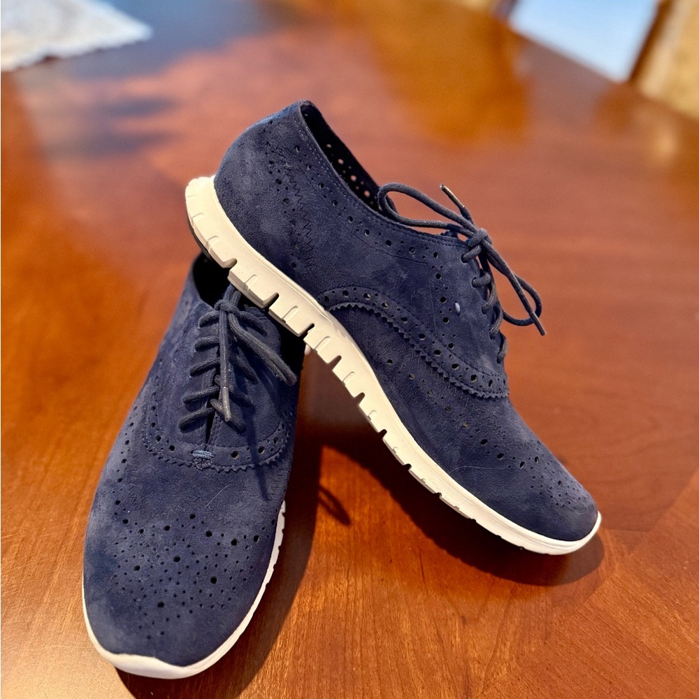 Cole Haan Women's Navy Suede Athletic Wingtip Oxfords Zerogrand